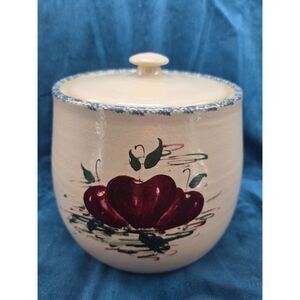 Casey Pottery Stoneware Spongeware and apple covered crock/canister